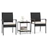 Costway - 3 PCS Patio Furniture Set with 2-Tier Table Tempered Glass Tabletop & Soft Cushions - White