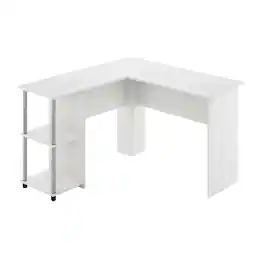BisonOffice - L-Shape Desk, Stainless Steel Tubes And White Oak Finish For Modern Workspaces - White Oak/Chrome