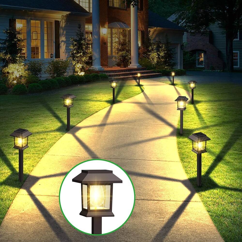 Left. MOSZAR LLC - Solar Pathway Lights Outdoor, 12 Pack Upgraded LED Waterproof - Brown.