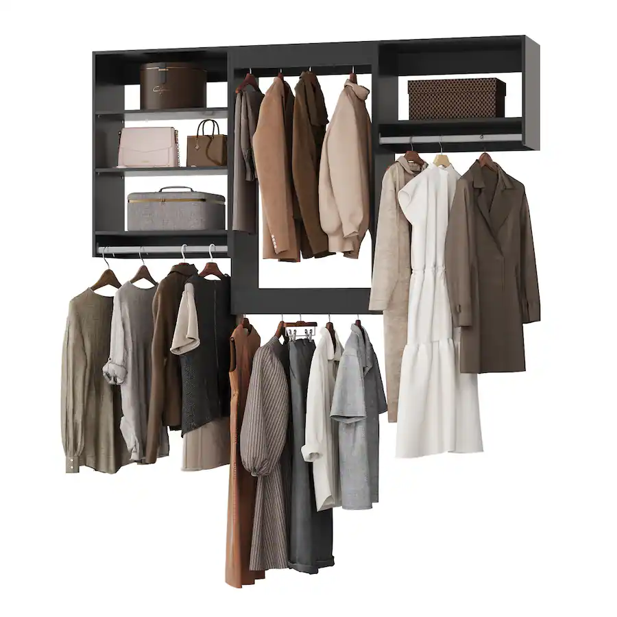 LOVMOR 66 in Black Modular Closet System Unit Customizable Wall Mounted ...