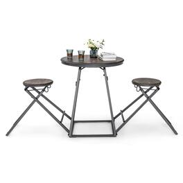 Costway - 3-Piece Bar Table Set Round Pub Dining Table & 2 Foldable Stools w/ Metal Frame - Gray