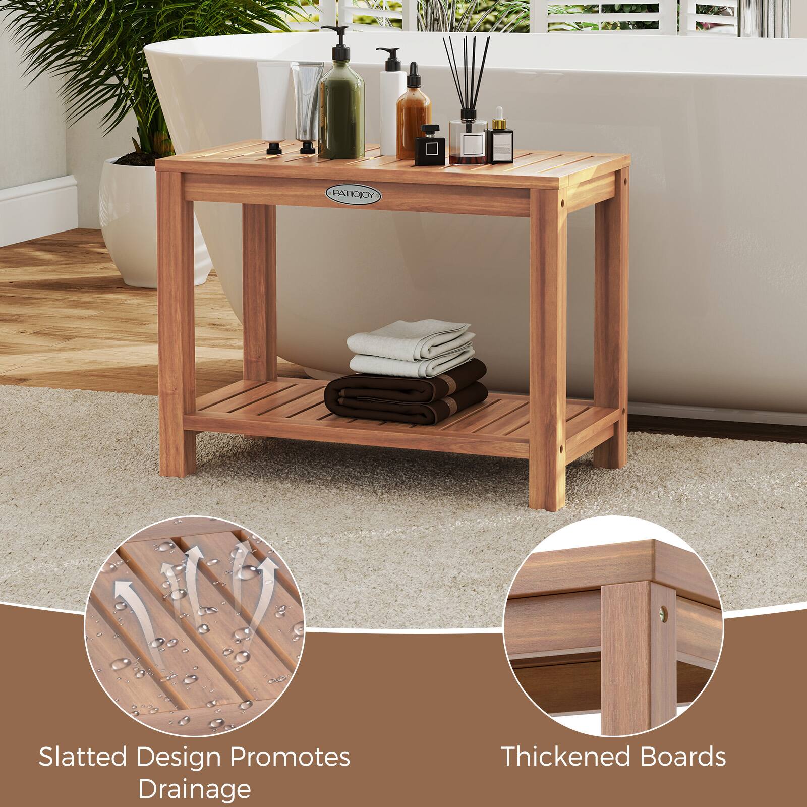 Slatted Design Promotes Drainage  
Thickened Boards