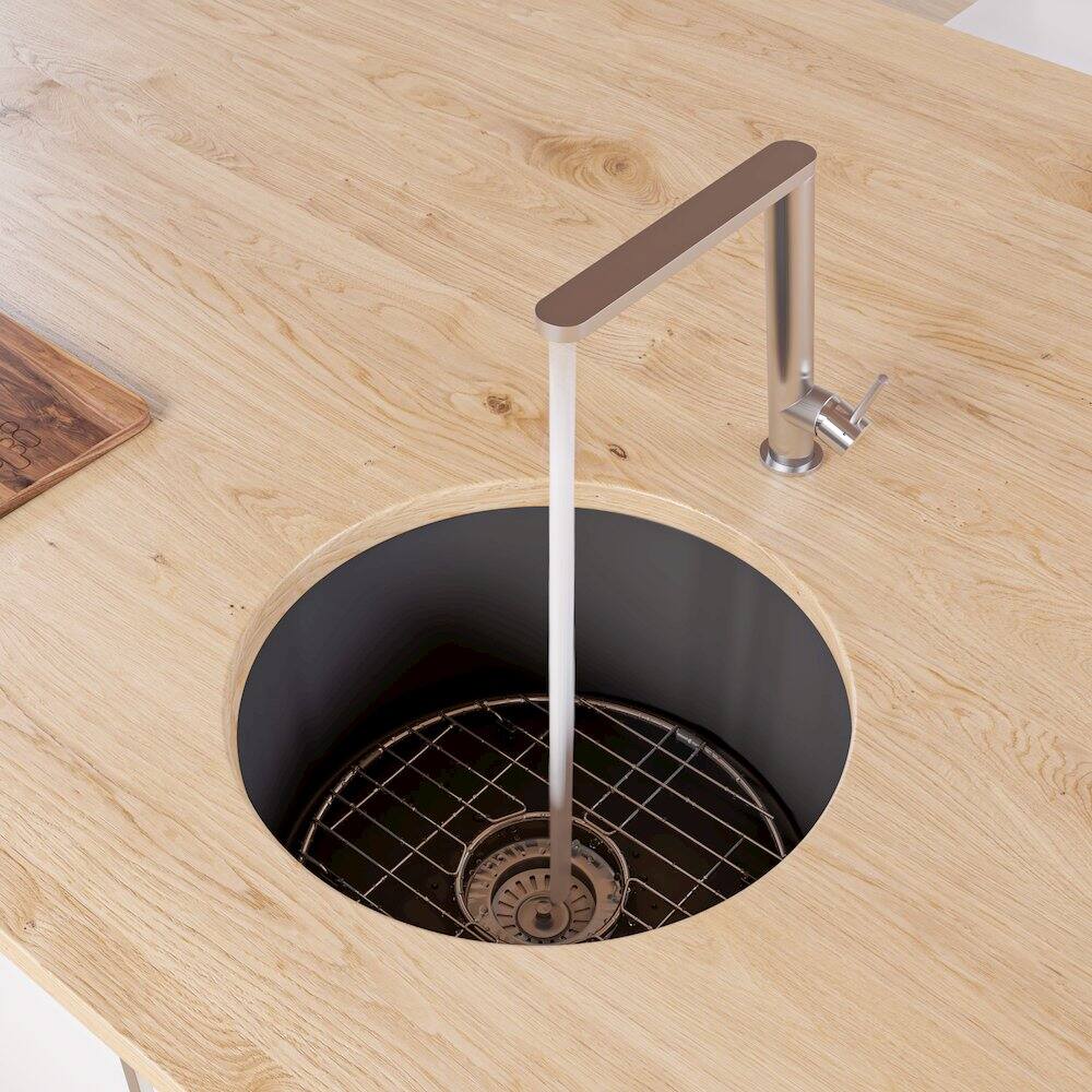 Alt View 5. Alfi - ALFI brand Black Matte Round 18 x 18 Undermount / Drop In Fireclay Prep Sink - Black.