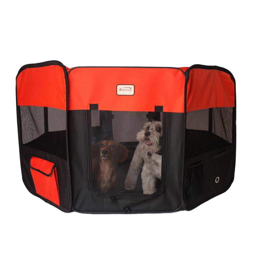 Back. Armarkat - Portable Pet Playpen In Black And Red Combo Medium - Black.