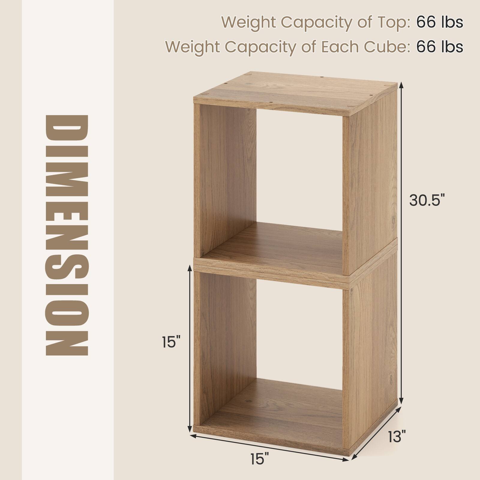 DIMENSION Weight Capacity of Top: 66 lbs Weight Capacity of Each Cube: 66 lbs 30.5" 15" 13" 15"