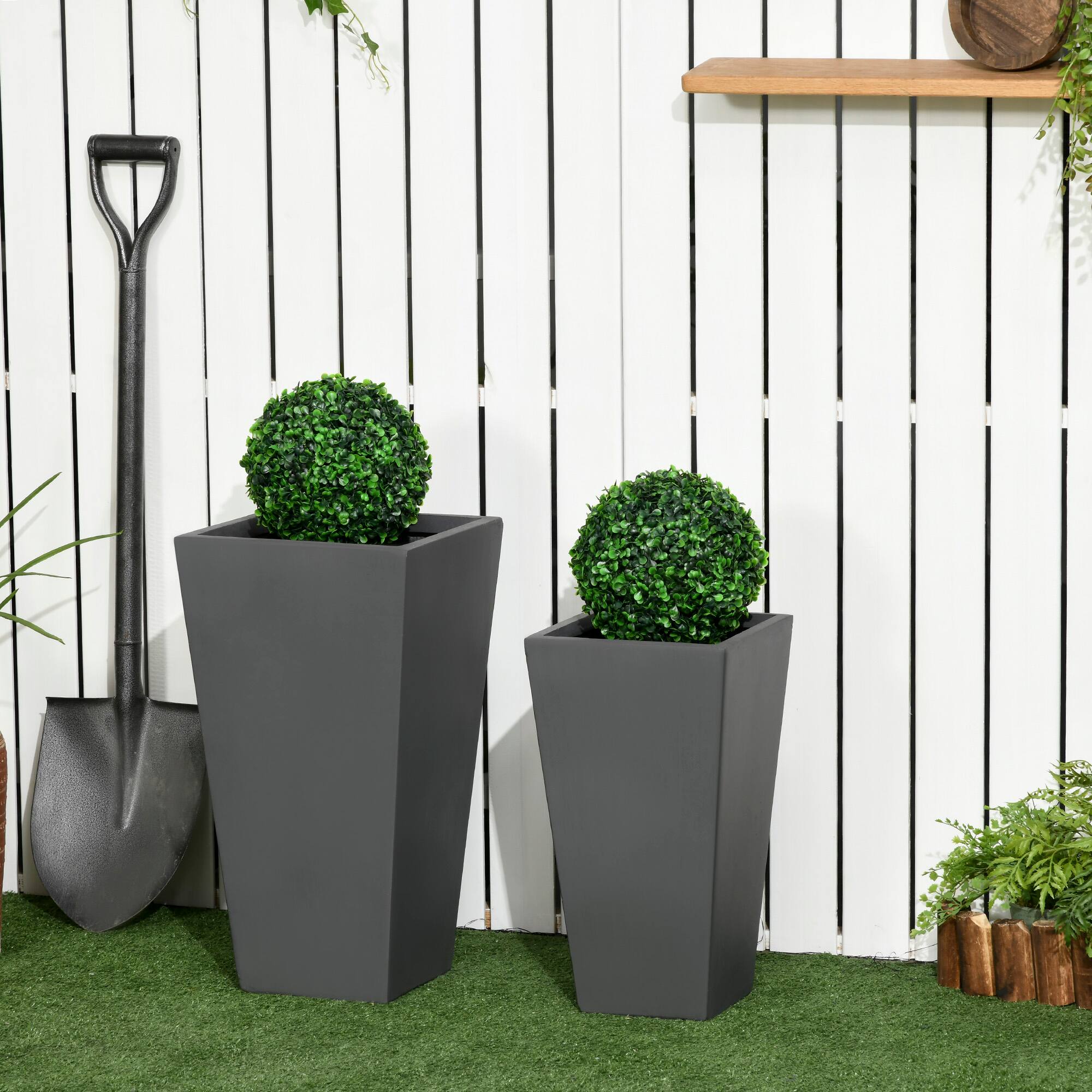 Alt View 1. Outsunny - 2-Pack Outdoor Planter Set, Flower Pots with Drainage Holes, Durable & Stackable Plant Pot, 22in & 18in - Gray.