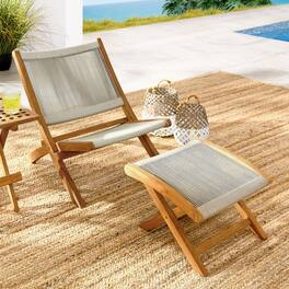 Vienna 2-Piece Outdoor Patio Teak and Rope Folding Accent Lounge Chair and Ottoman Set by Modway - Natural Natural