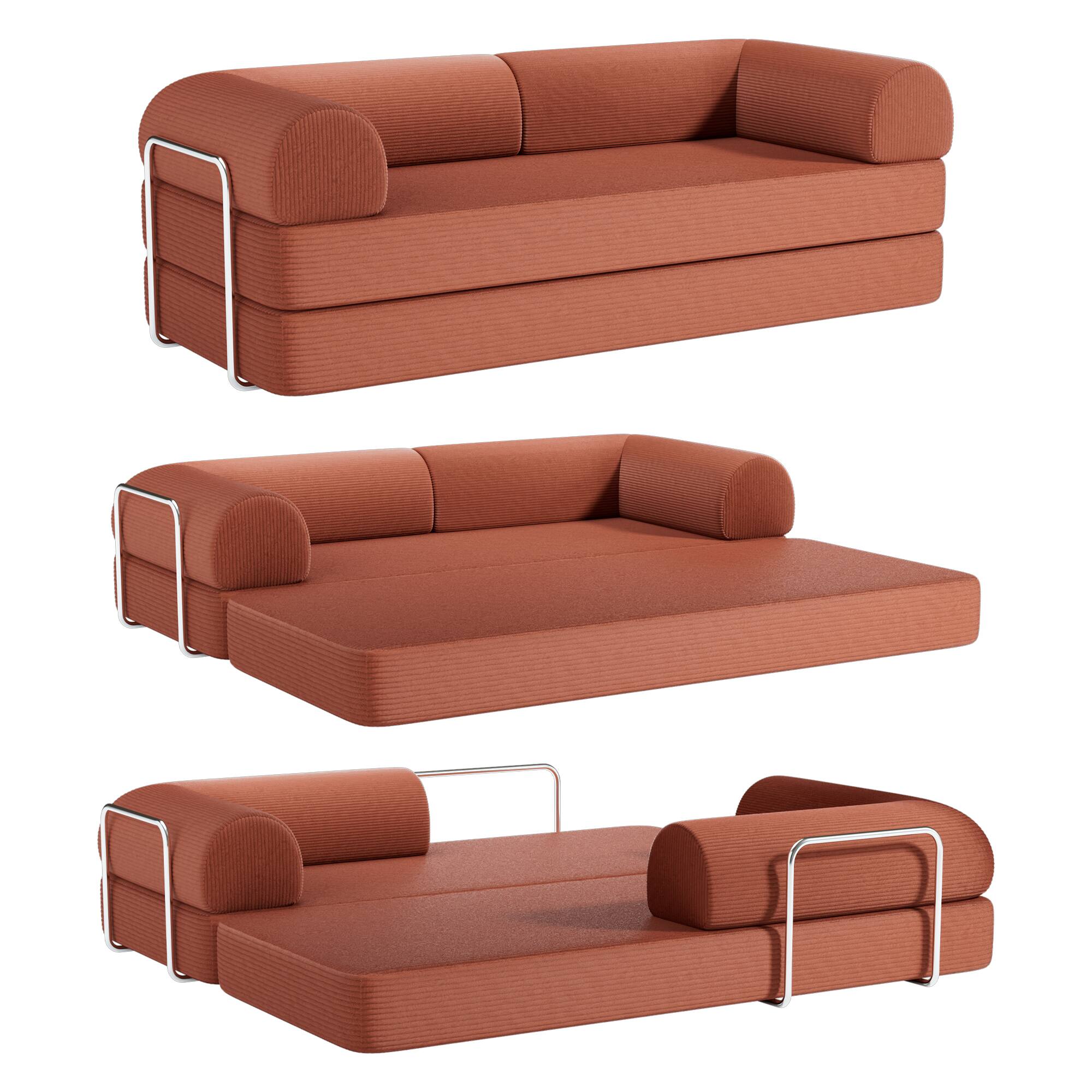 Alt View 1. Brick Attic - 4-in-1 Folding Convertible Floor Sofa Bed, 78 Inch Oversized Modern Fabric Boneless Couch for Living Room Bedroom Lounge - Reddish Brown.