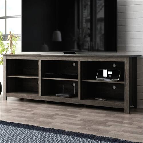 Back. SlickBlue - Large Wood TV Stand, 70-Inch Entertainment Unit for 78-Inch TVs - Dark Brown.