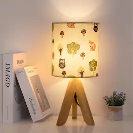 Oumilen - Tripod Kids Nightstand Lamp with Cartoon Fabric Shade - Cute Table Lamp for Bedroom Living Room