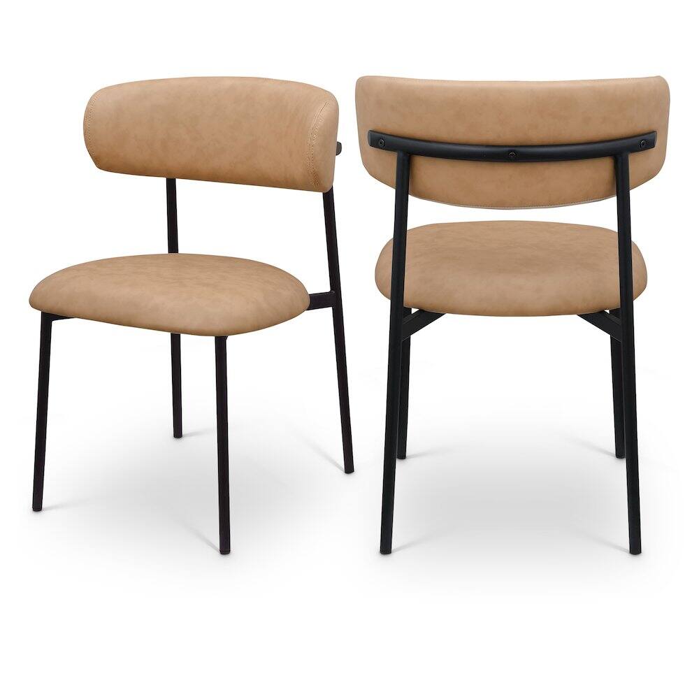 Front. Meridian Furniture - Lupita Tan Vegan Leather Dining Chair, Set of 2 - Brown.