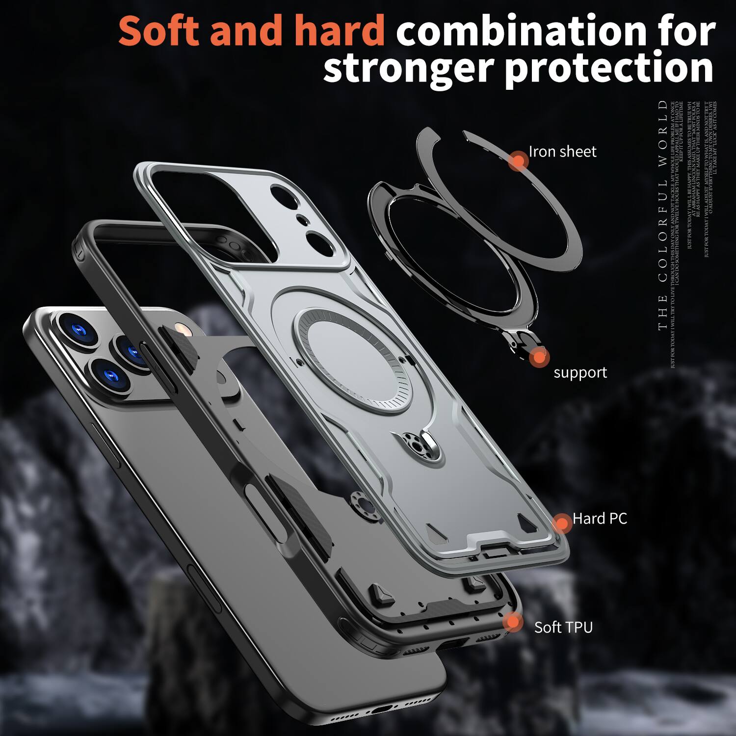 Soft and hard combination for stronger protection

Iron sheet

support

Hard PC

Soft TPU