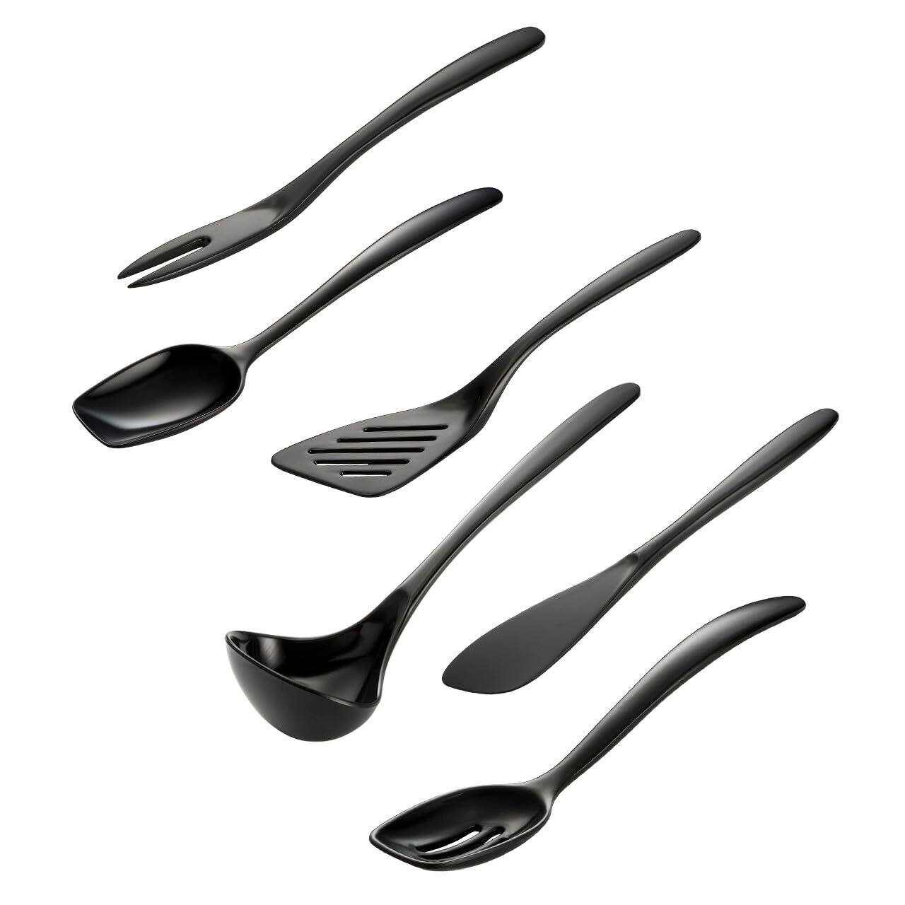 Left. Hutzler - 7-Piece Mini Melamine Cooking Utensils and Storage Crock Set (Black) - Black.