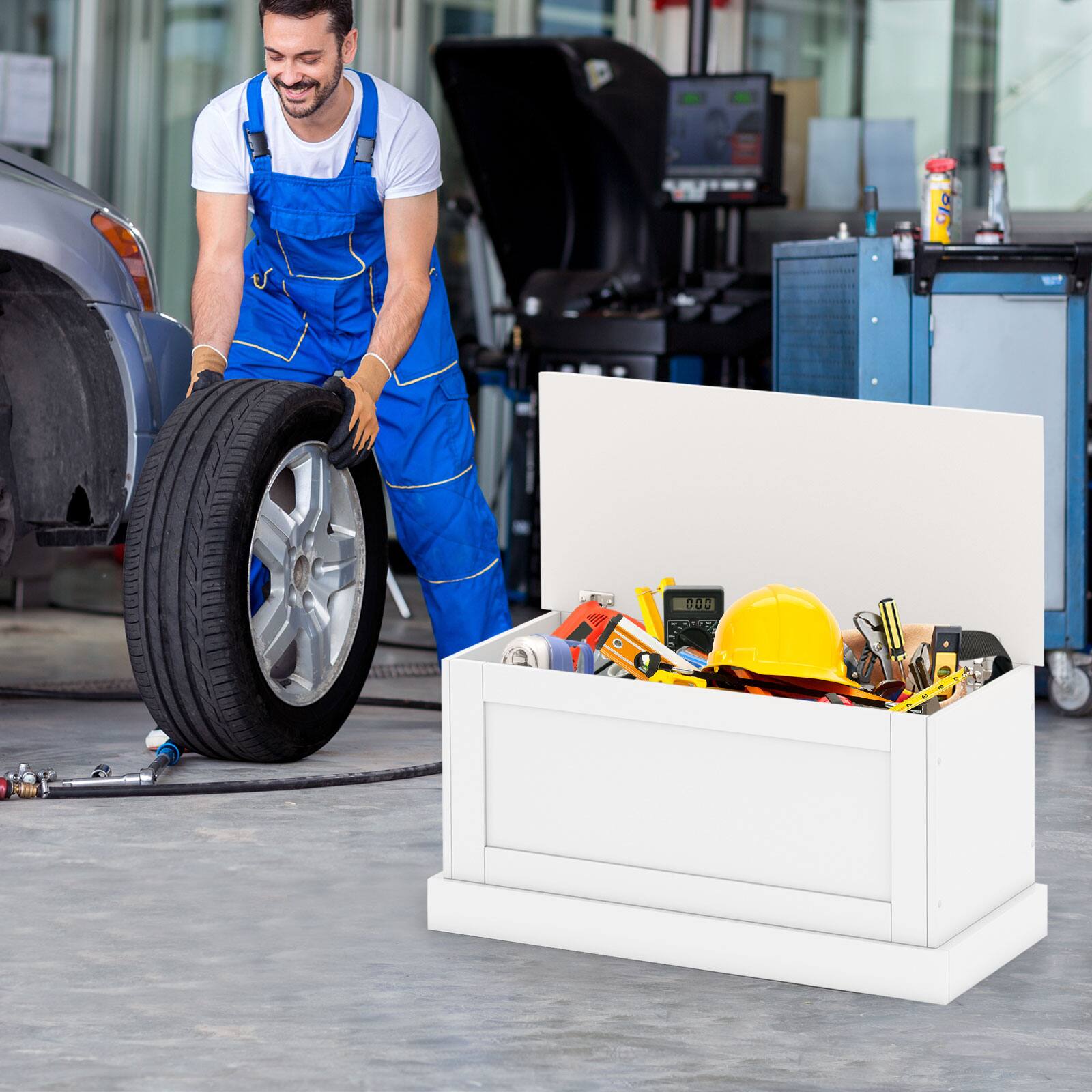Alt View 4. Gymax - Gymax 35.5'' Storage Chest Lift Top Storage Box w/Safety Hydraulic Strut & Metal Hinges White - White.