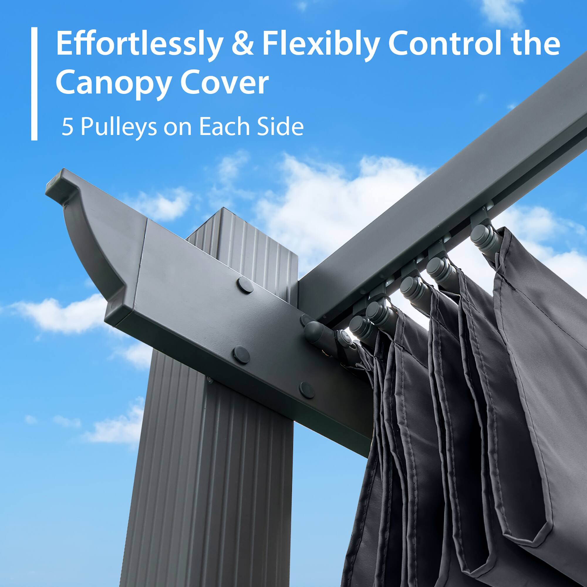 Effortlessly & Flexibly Control the Canopy Cover  
5 Pulleys on Each Side