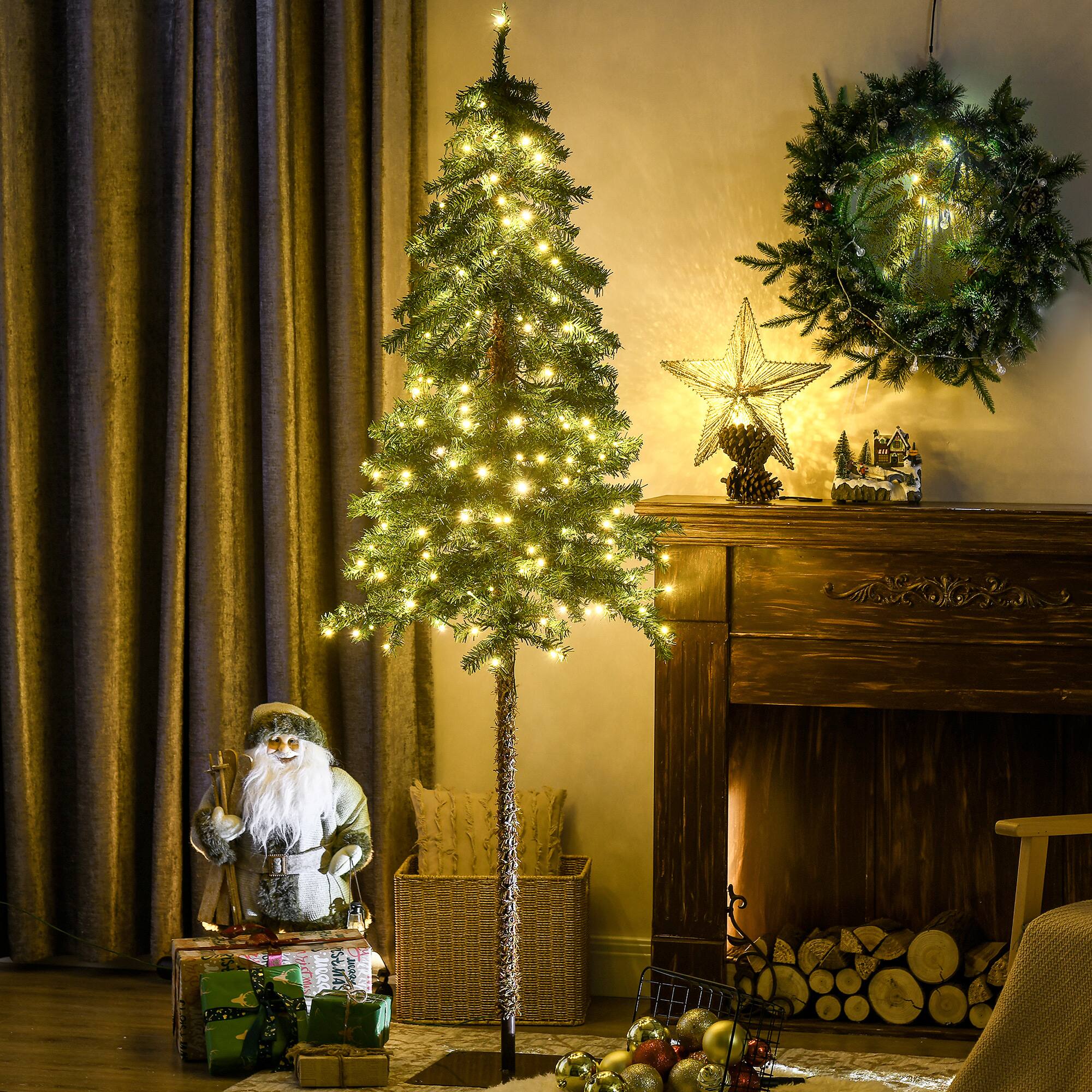 Alt View 8. Homcom - Prelit Pencil Artificial Christmas Tree, 442 Branches, 175 Warm White or Colorful LEDs, Steel Base - green.