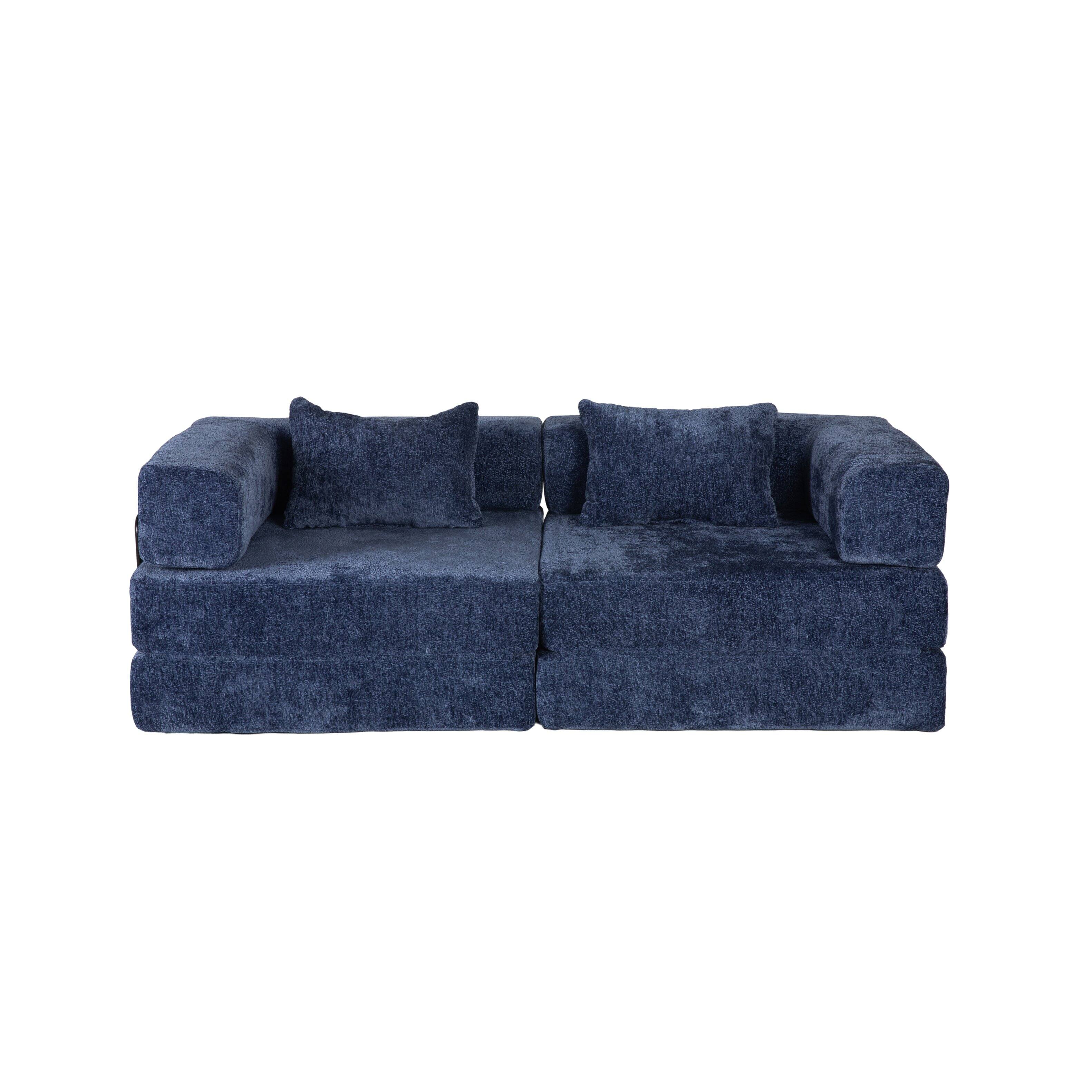 Alt View 1. Whisen - Chenille Convertible Floor Sofa Bed, Modular 2-Seater Loveseat, Memory Foam Sleeper for Living Room - Dark Blue.