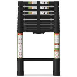 Brick Attic - 16.5FT Aluminum Extension Foldable Ladder with Dual Locking Mechanism,Telescoping Ladder for Attic,330lb Capacity - Black