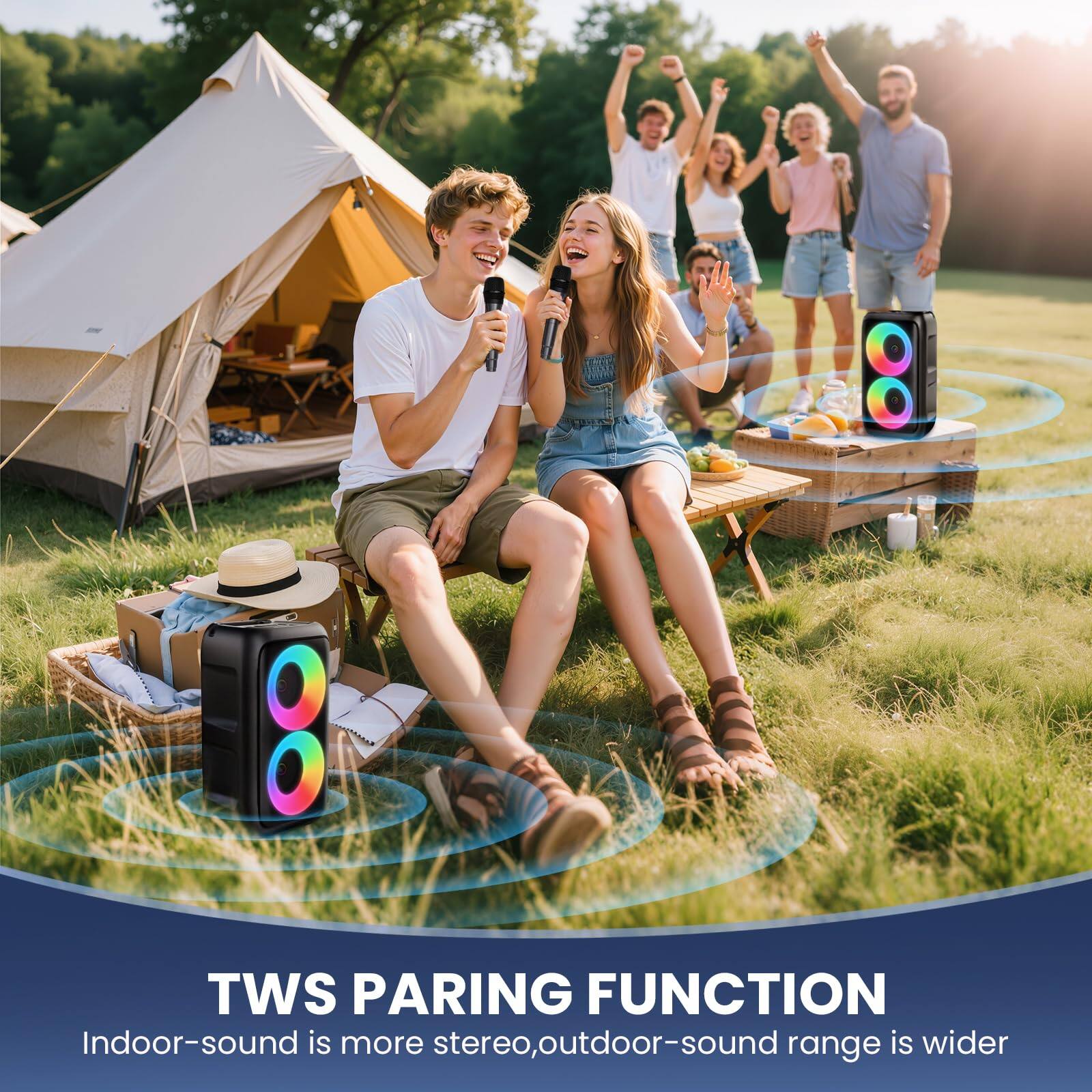 TWS Pairing Function  
Indoor-sound is more stereo, outdoor-sound range is wider