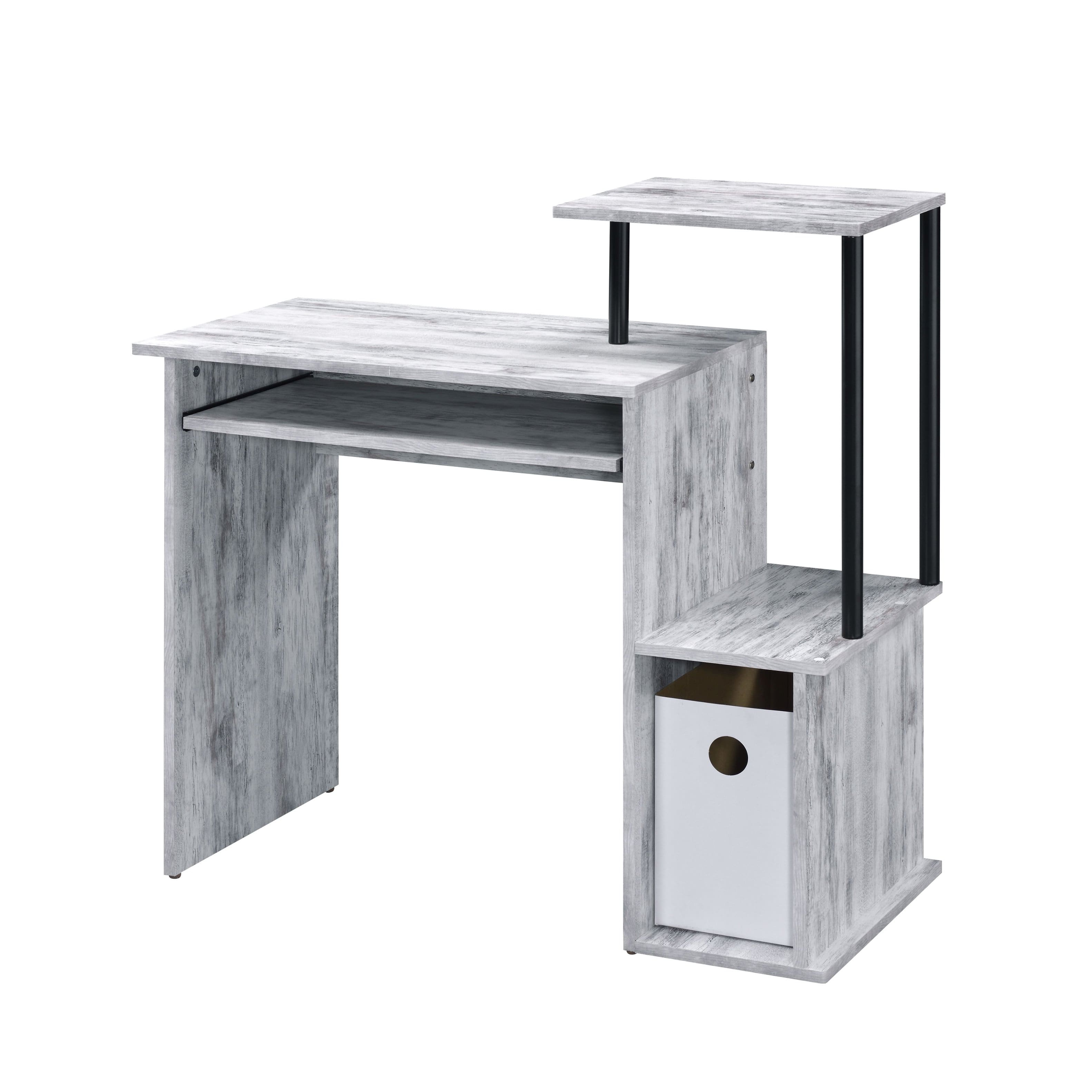 Tiramisubest - Antique White and Black Computer Desk with Keyboard Tray and Open Shelving - Black+Grey