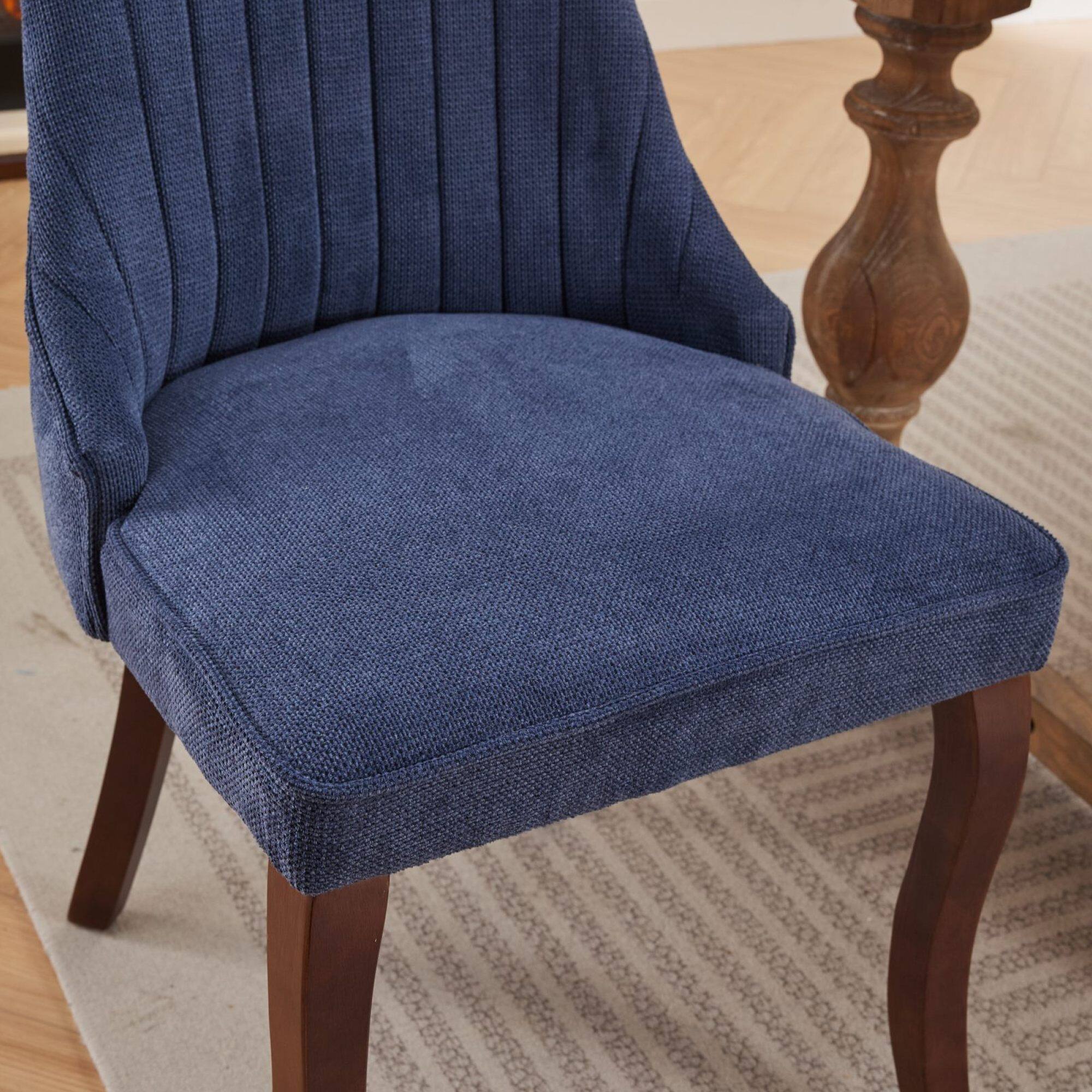 Alt View 7. GOODSILO - Elegant Upholstered Dining Chairs Set with High Backrest and Solid Wood Legs for Comfortable Seating - Blue.