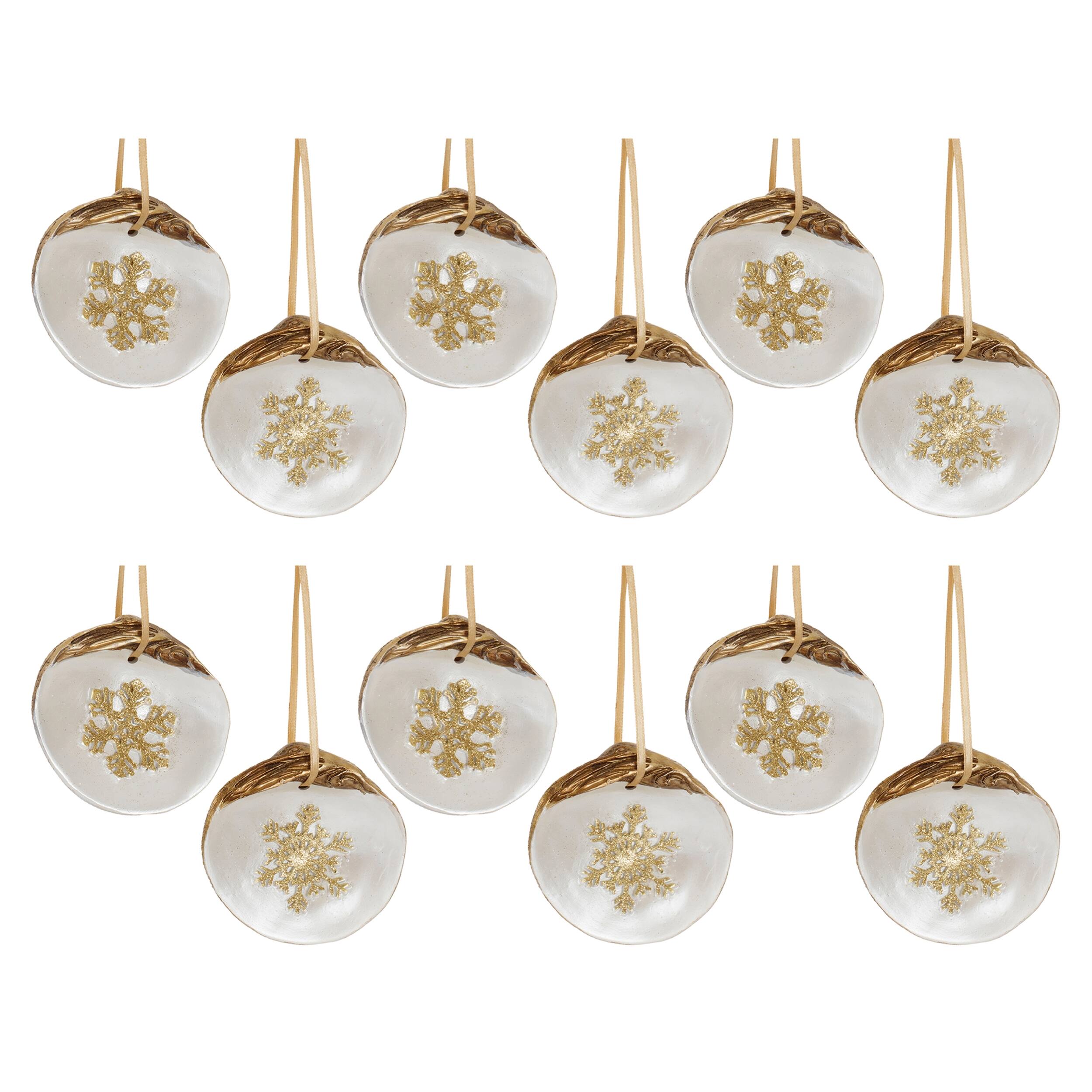 Alt View 2. BreeBe - Clam Shell Snowflake Ornament (Set of 12) - Gold, White.