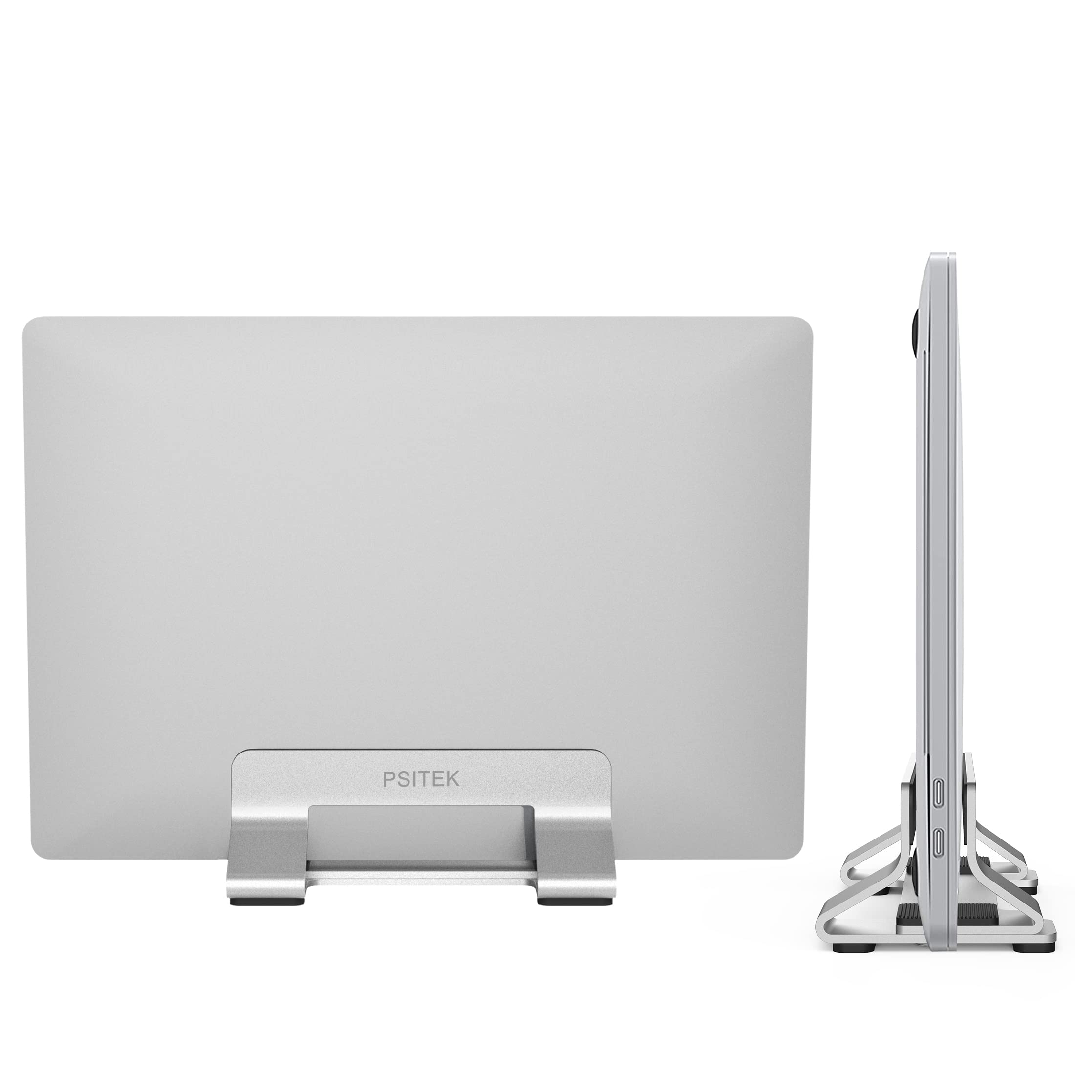 Alt View 3. HongFei - Aluminum Vertical Laptop Stand Dock Holder, Adjustable Slot Width 12-42mm, Space-Saving Upright Storage for MacBook - Silver.