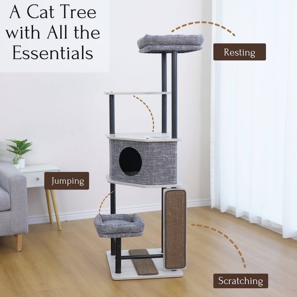 A Cat Tree with All the Essentials

- Resting
- Jumping
- Scratching