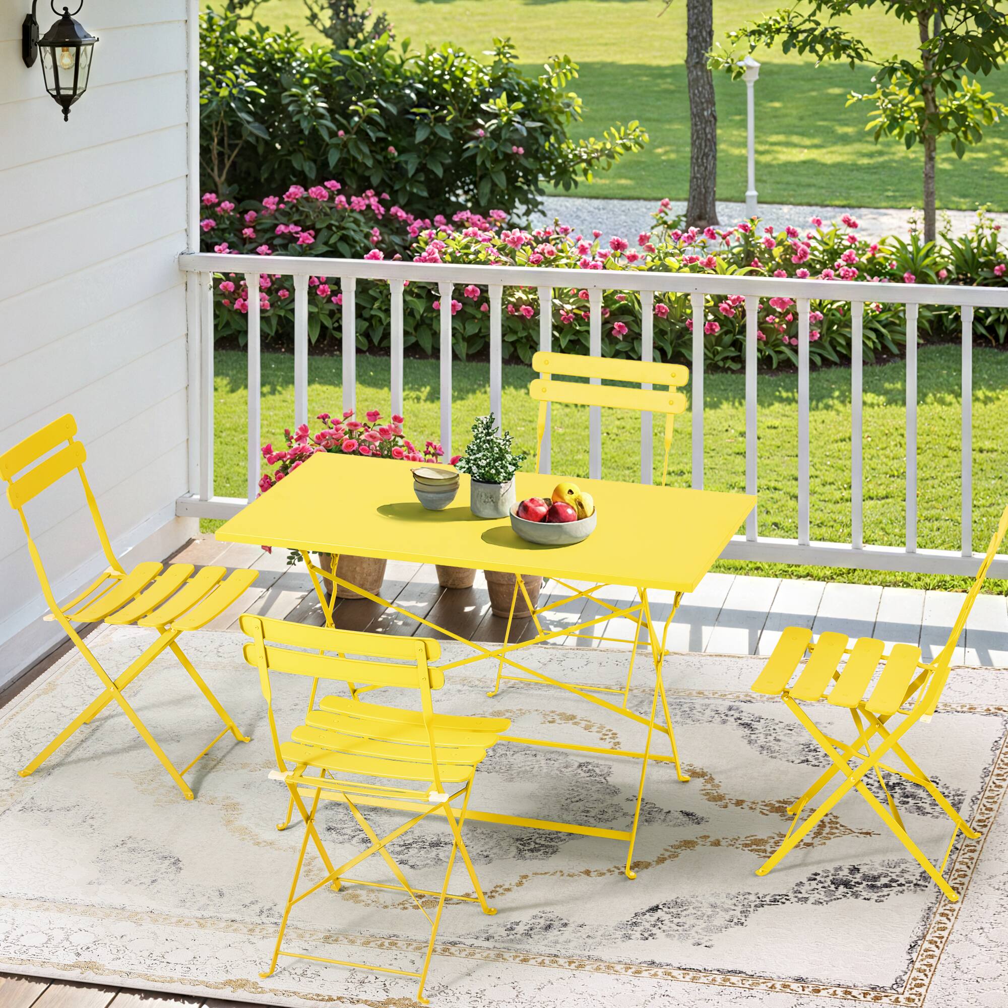 Left. U-HOMY - 5-Piece Bistro Set, Foldable Patio Dining Set, Rust-Resistant, Lightweight, Easy to Clean for Balcony, Garden, Pool - Yellow.