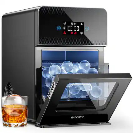 Front. Ecozy - ecozy 2" Clear Ice Ball Maker with CrystalFlux Technology,Sphere Ice Maker with Enhanced Insulation - Black.