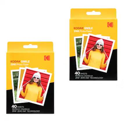 KODAK SMILE ZINK Photo Paper
40 SHEETS
89x108 mm | 3.5x4.25 inch
ZINK ZERO INK TECHNOLOGY