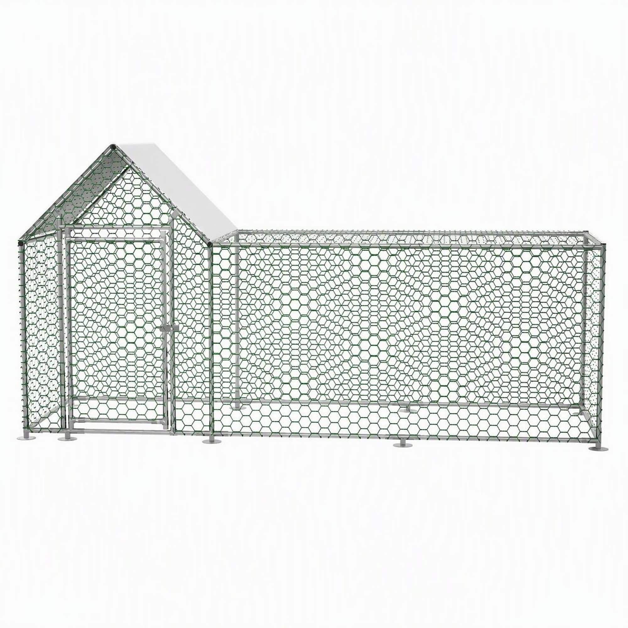 Front. RYHNUYNE - 10x3FT Metal Chicken Coop Run, Walk-in Poultry Cage with Waterproof Cover, Durable Steel Frame for Backyard Hens.