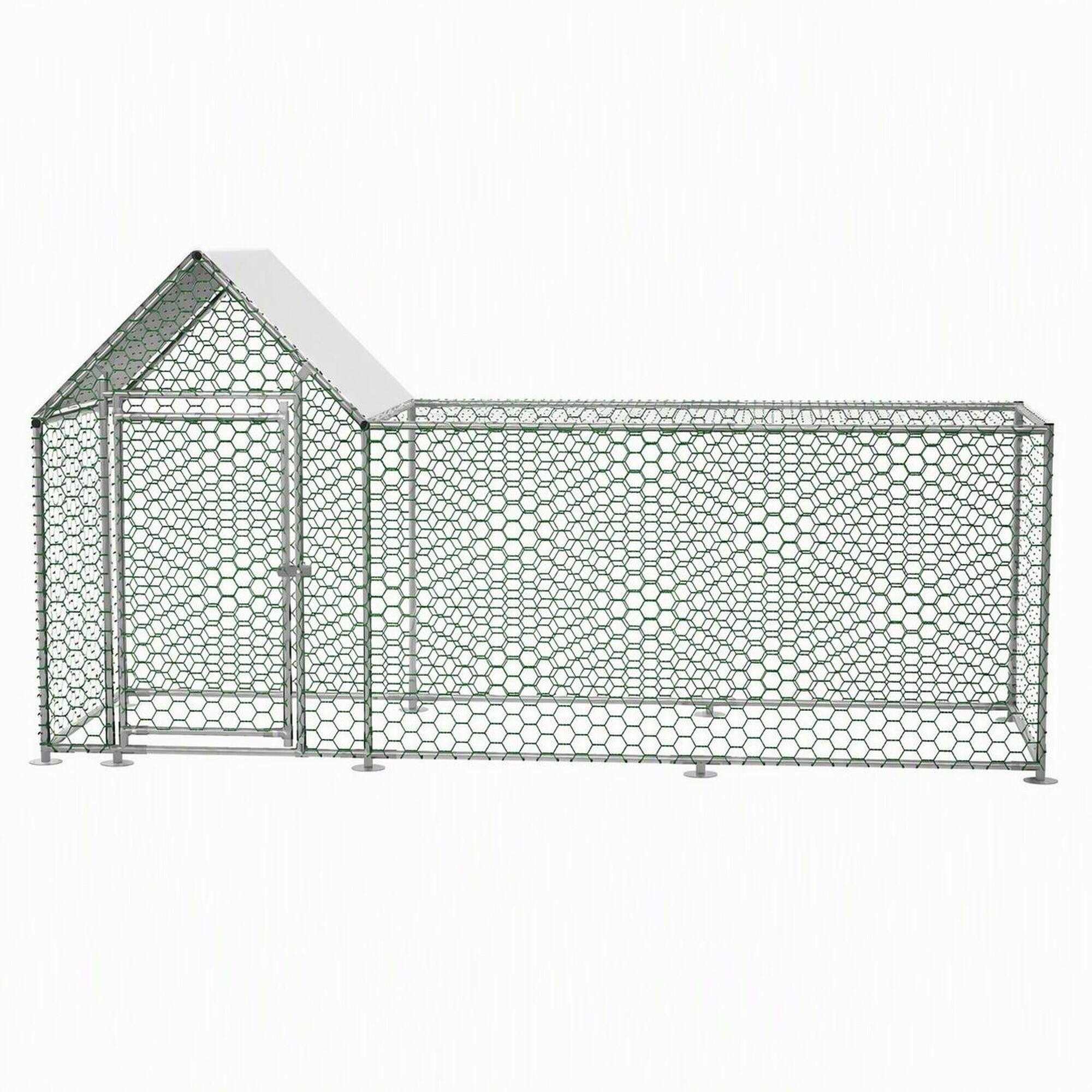 Front. RYHNUYNE - 10x3FT Metal Chicken Coop Run, Walk-in Poultry Cage with Waterproof Cover, Durable Steel Frame for Backyard Hens.