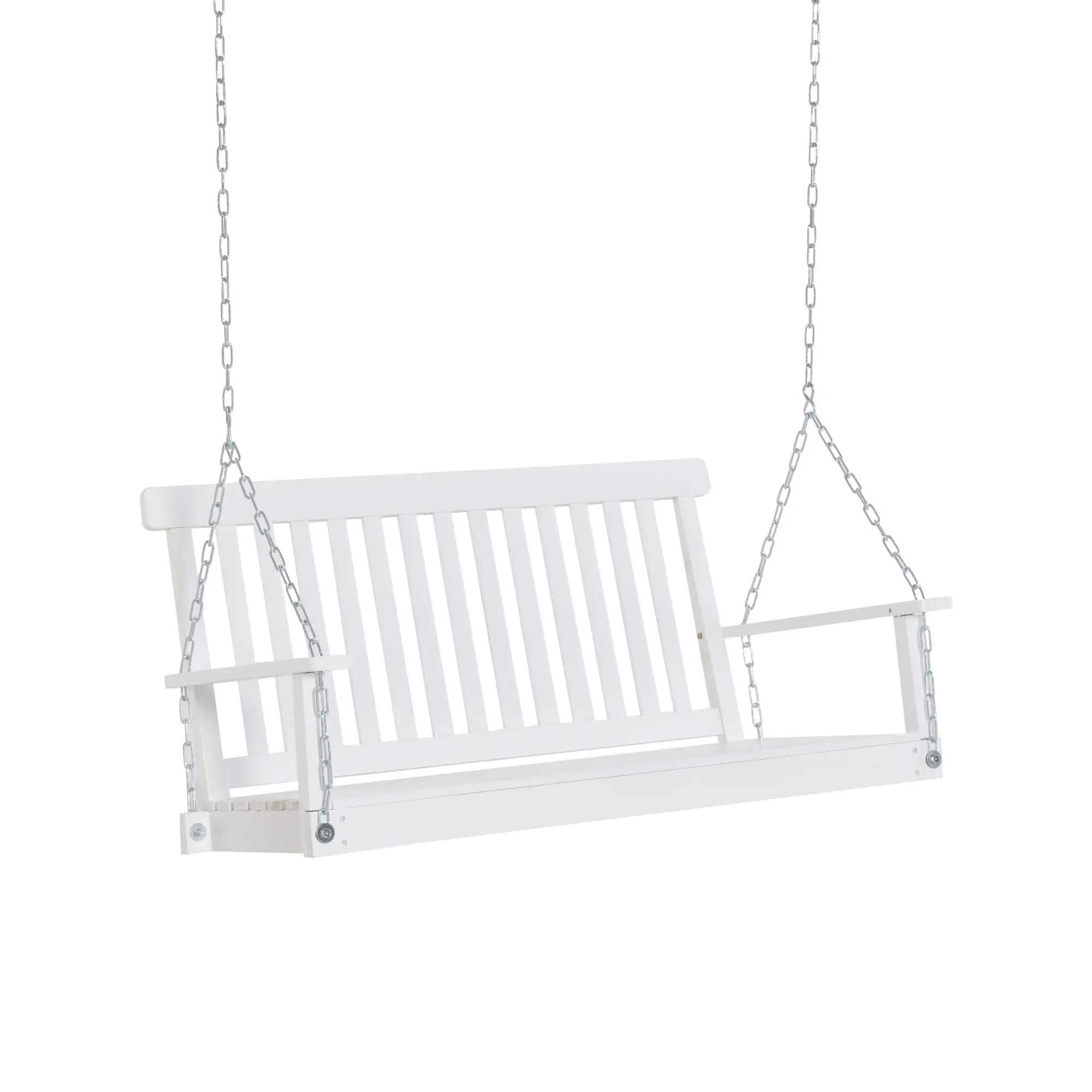 Resenkos - 2-Seater Porch Swing, Outdoor Patio Swing Chair, Slatted Seat, White, Heavy Duty 440lb Capacity, White