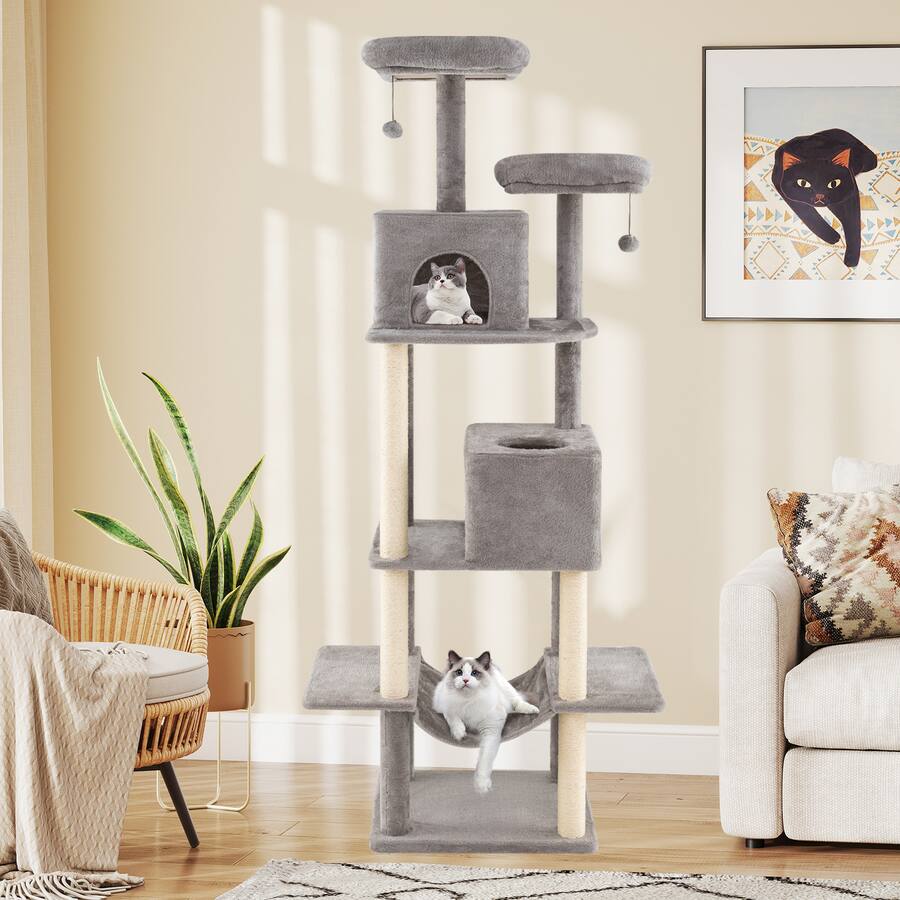 Leveling Rope Hanger Gymax 81'' Large Cat Tree for Indoor Cats Multi level Kitty Climbing ...