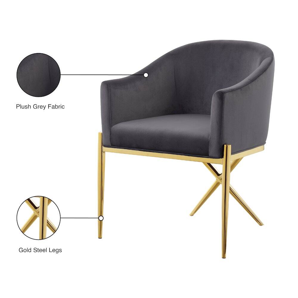 Plush Grey Fabric  
Gold Steel Legs