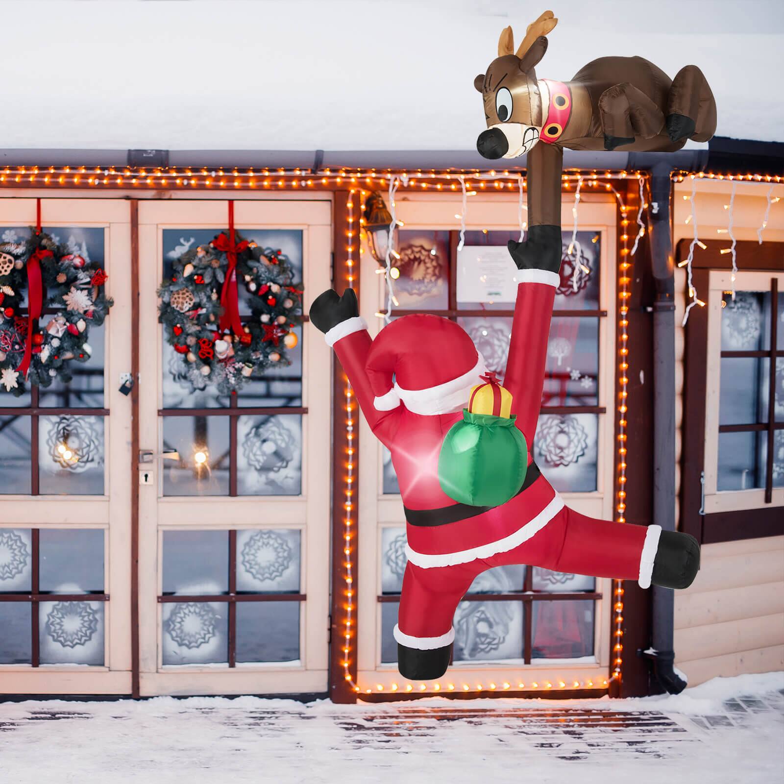 Alt View 3. Costway - Costway 8.5 FT Christmas Inflatable Reindeer & Climbing Santa Claus, Indoor/Outdoor - Multicolor.