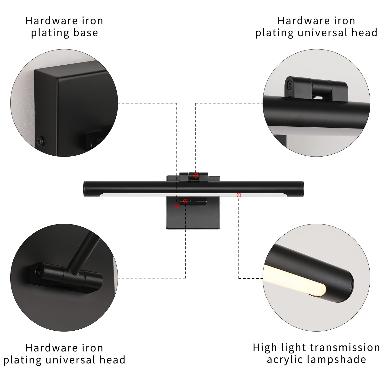 Hardware iron plating base  
Hardware iron plating universal head  
Hardware iron plating universal head  
High light transmission acrylic lampshade