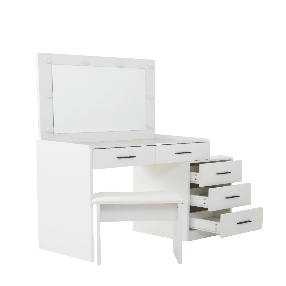 Alt View 2. Loheer - Loheer White Makeup Vanity with LED Mirror and Five Drawers - Matte White.