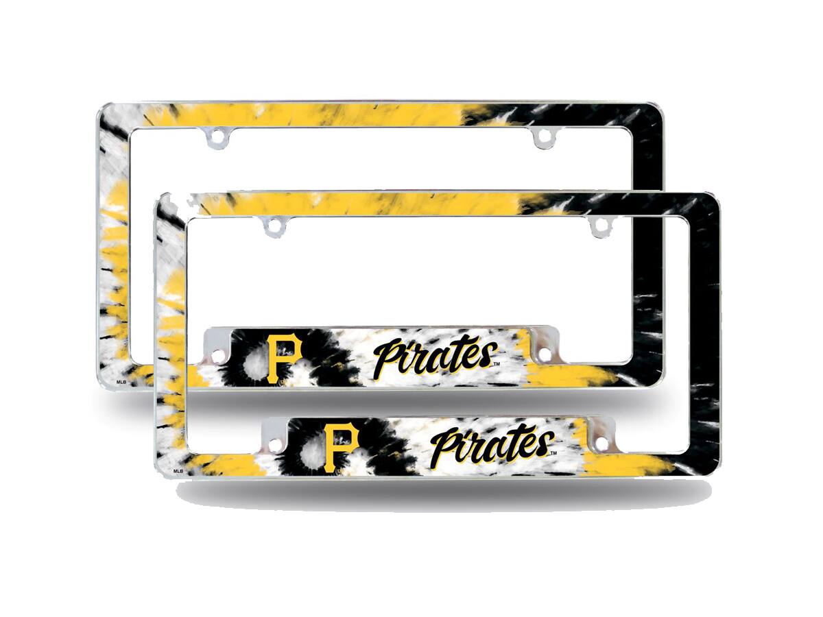 Pittsburgh Pirates Chrome Metal (Set of 2) License Plate Frames with Bold Tie Dye Design