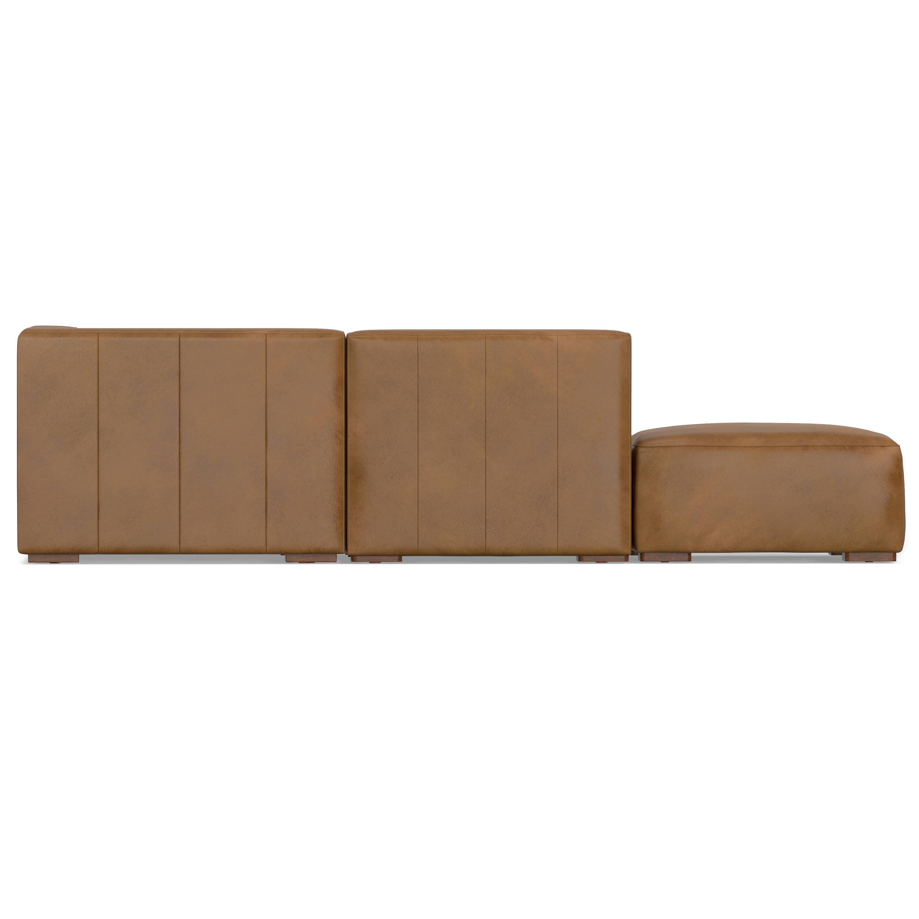 Alt View 1. Simpli Home - Rex Left Corner Sectional Modular Sofa with Ottoman in Genuine Leather - Caramel Brown.