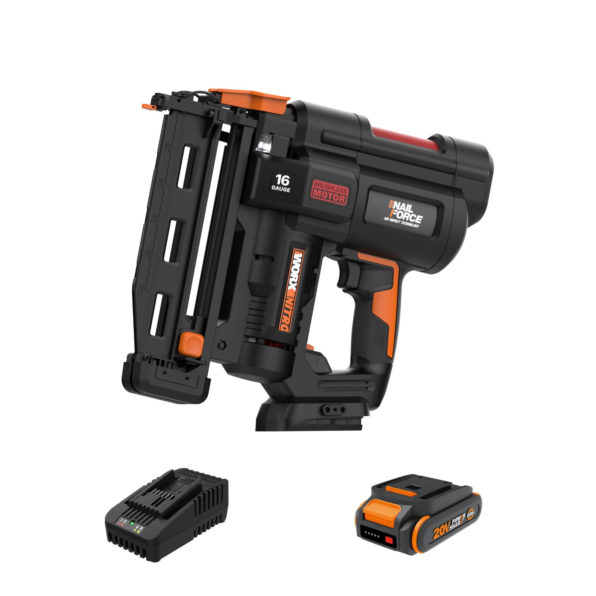 WORX - Nitro WX841L 20V 16GA Brushless Finish Nail Gun (Battery & Charger Included) - Black