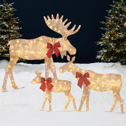 Front. Best Choice Products - Best Choice Products 4ft 3-Piece Lighted 2D Christmas Moose Set Outdoor Decor w/ 195 LED Lights, Stakes - Gold - Gold.