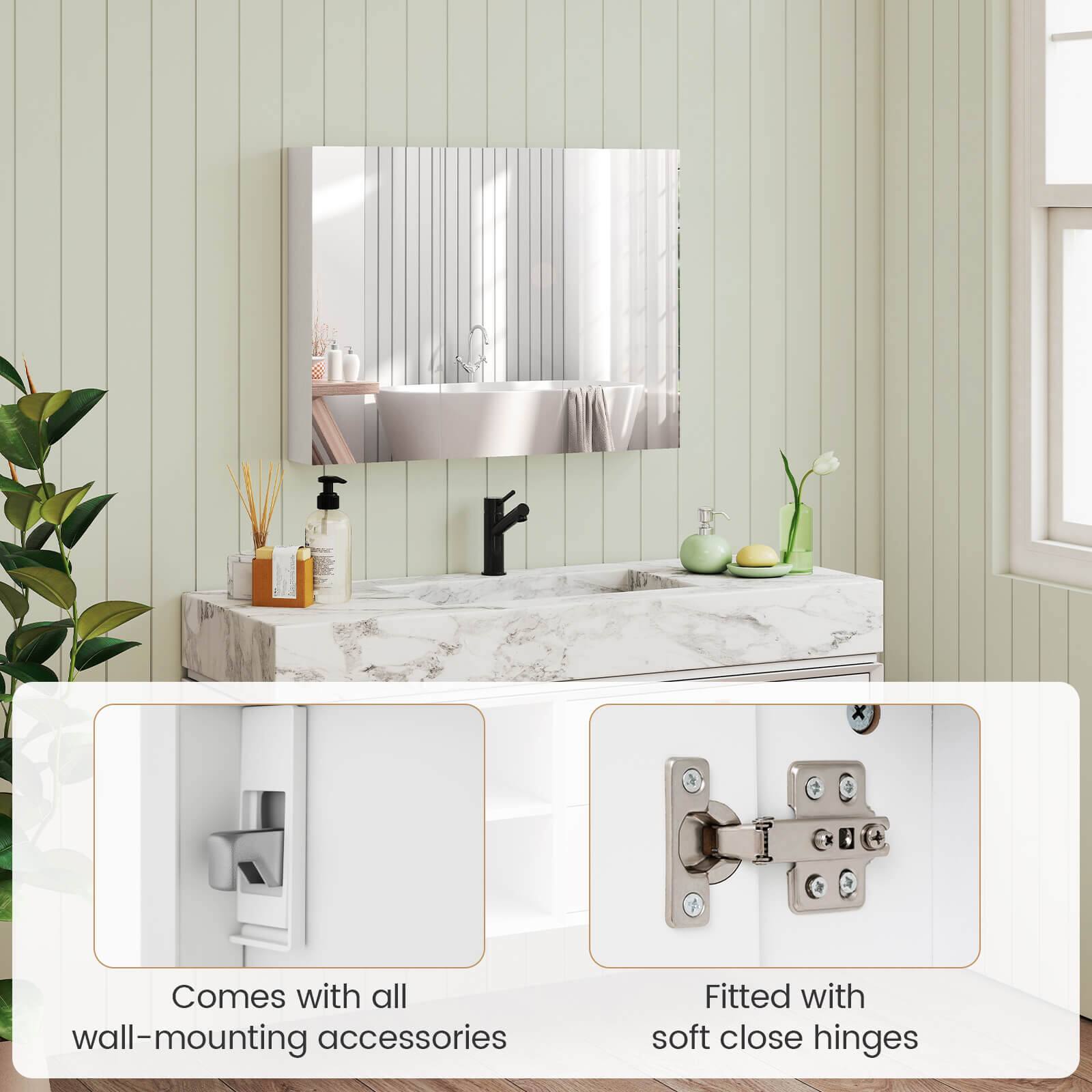 - Comes with all wall-mounting accessories
- Fitted with soft close hinges