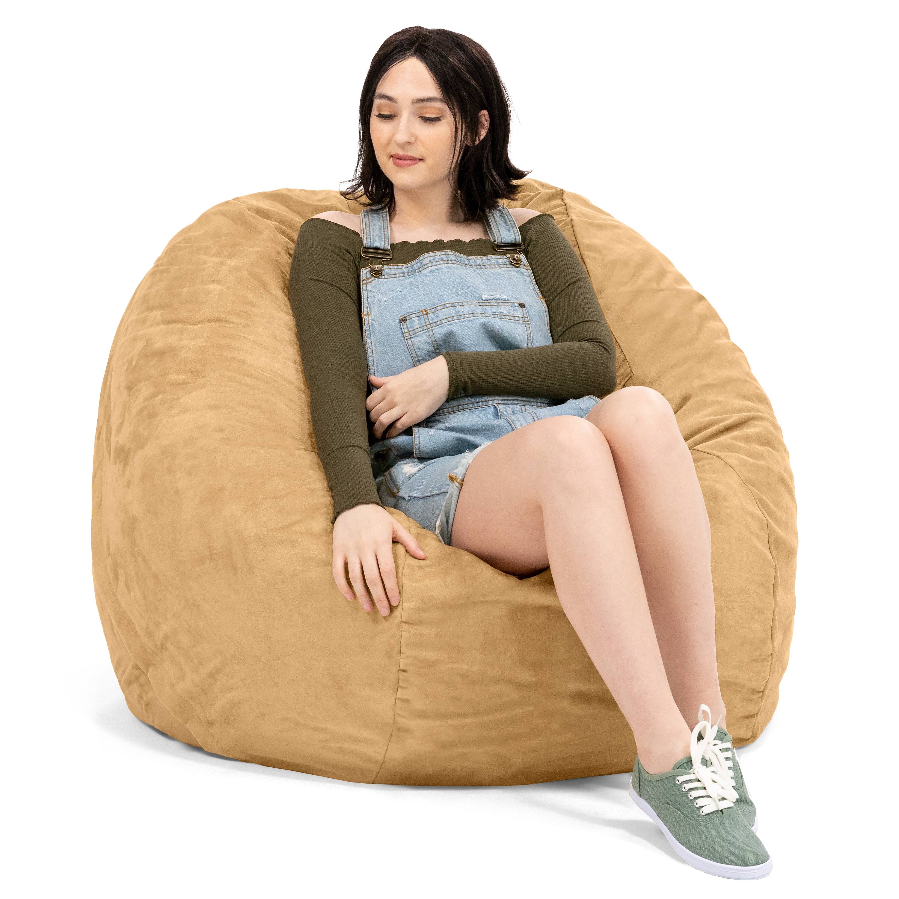 Back. Jaxx - Jaxx Basics 4 Foot Large Adult Bean Bag Chair, Oversized with Filler, Beige - Beige.