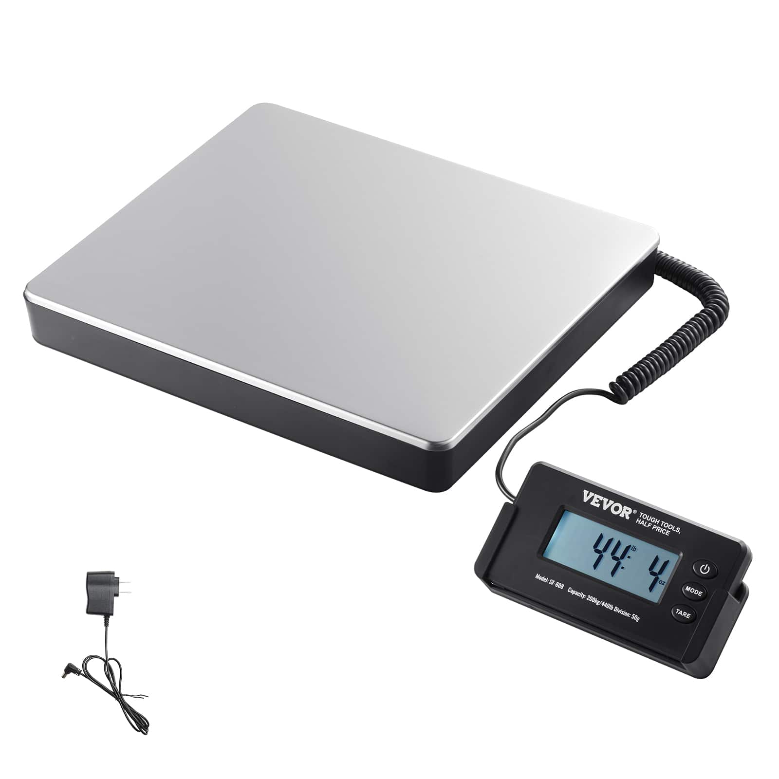 VEVOR - Digital Shipping Scale, 440 lbs x 1.7 oz. Heavy Duty Postal Scale with Timer, Tare Function, HD LCD Screen Portable - Silver + Black