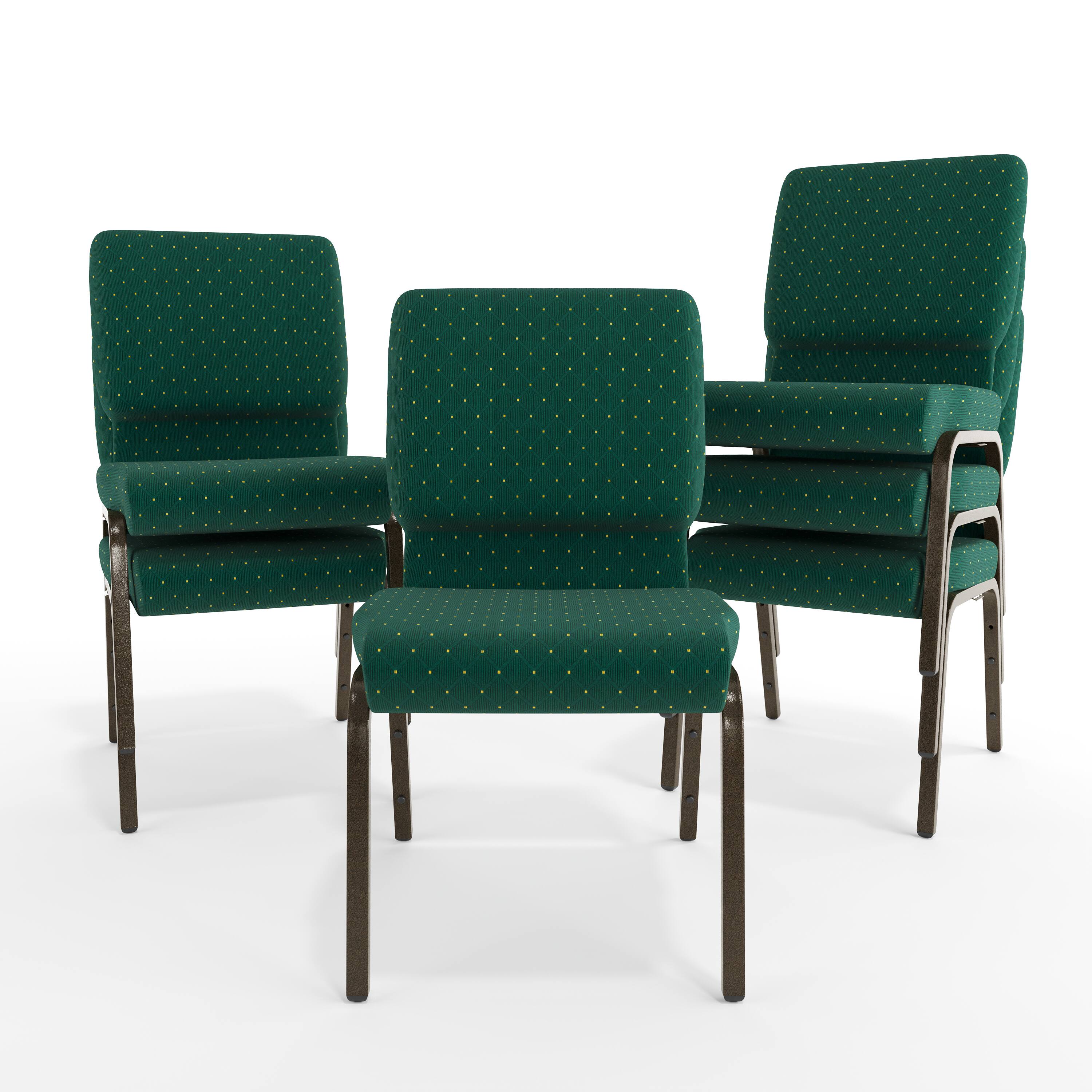 Alt View 10. Emma + Oliver - 18.5"W Stacking Church/Reception Guest Chair - Green Patterned Fabric/Gold Vein Frame.