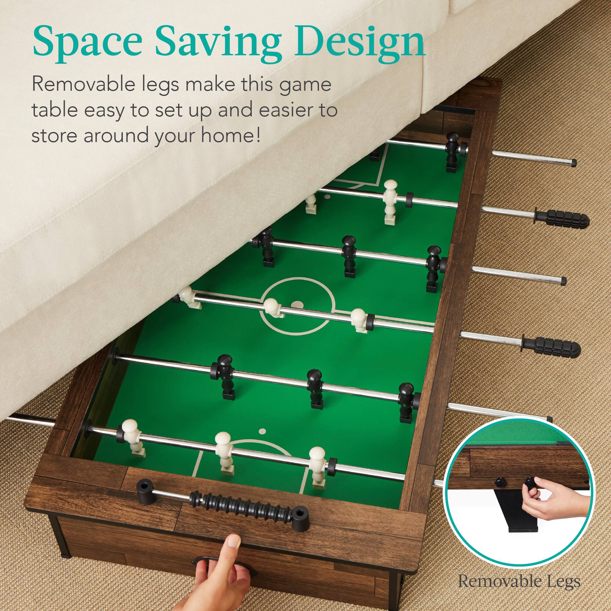 Space Saving Design: Removable legs make this game table easy to set up and easier to store around your home!