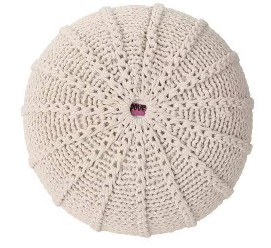 Left. GOODSILO - Hand-Knitted Cotton Round Pouf Ottoman with Sturdy Construction for Living Room Seating - Cotton.