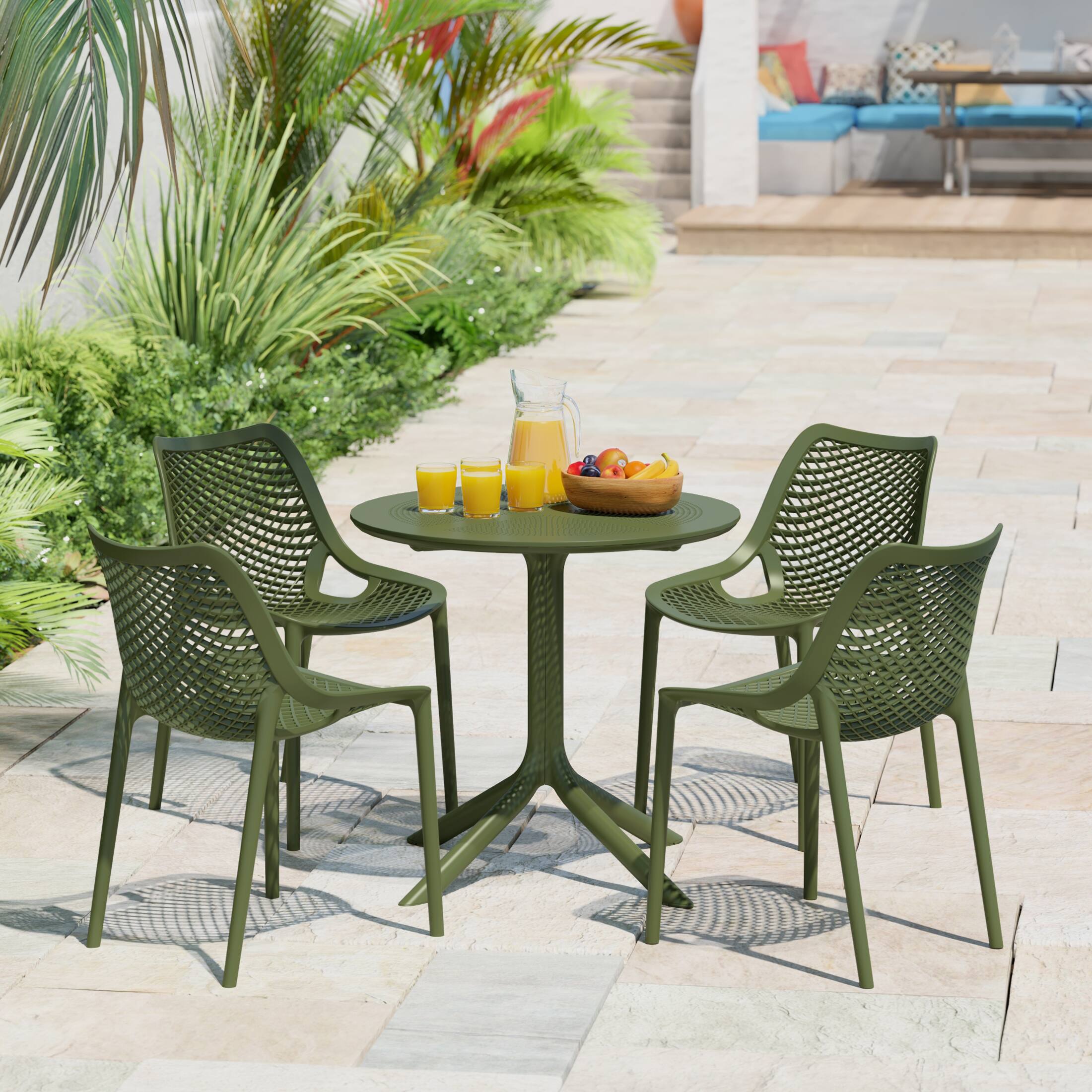 Angle. WestinTrends - WestinTrends Playa 31.5" Round Plastic Outdoor Patio Dining Table for 4 - Olive Green.